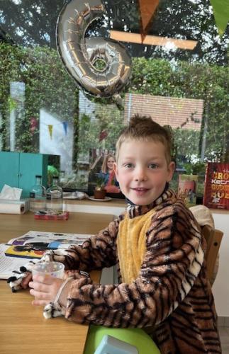  jongen verkleed als tijger circusfeest babarkoffers circuskoffer